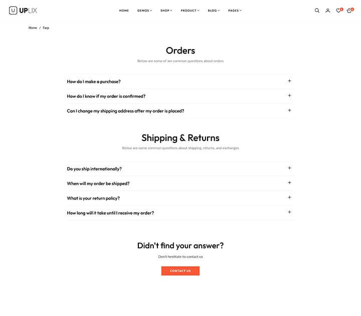 FAQ page